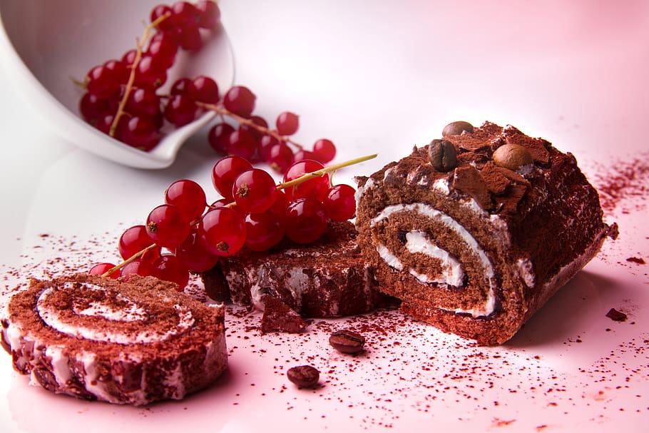 chocolate roll cake, cake, color, red, black forest cherry roll, calories, calorie bomb, sweet dish, dessert, sugar