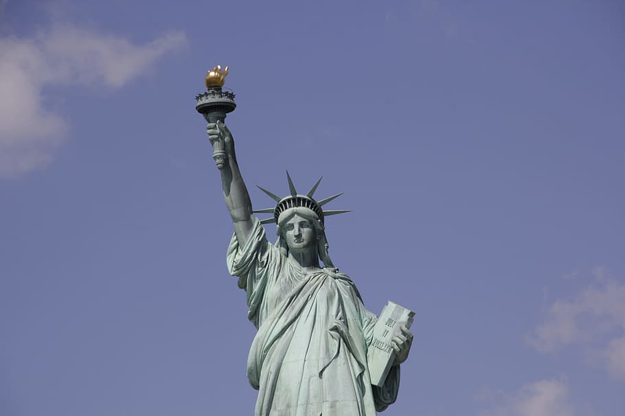 statue, sky, sculpture, travel, usa, statue of liberty, human representation, female likeness, travel destinations, freedom