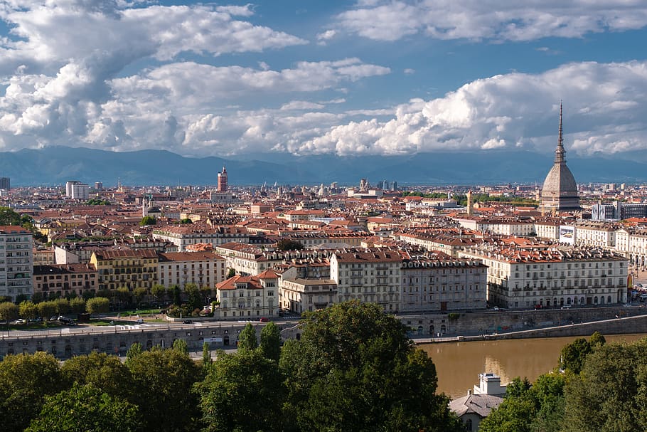 city, panoramic views, sky, turin, italy, architecture, building exterior, built structure, cloud - sky, cityscape