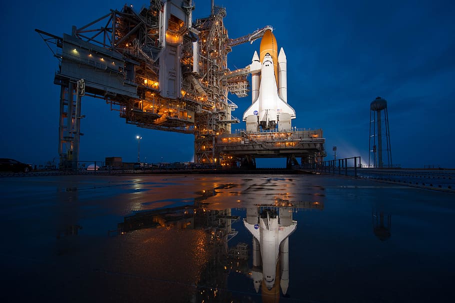 space shuttle, cape canaveral, florida, launch pad, ship, space, sky, clouds, nights, evening
