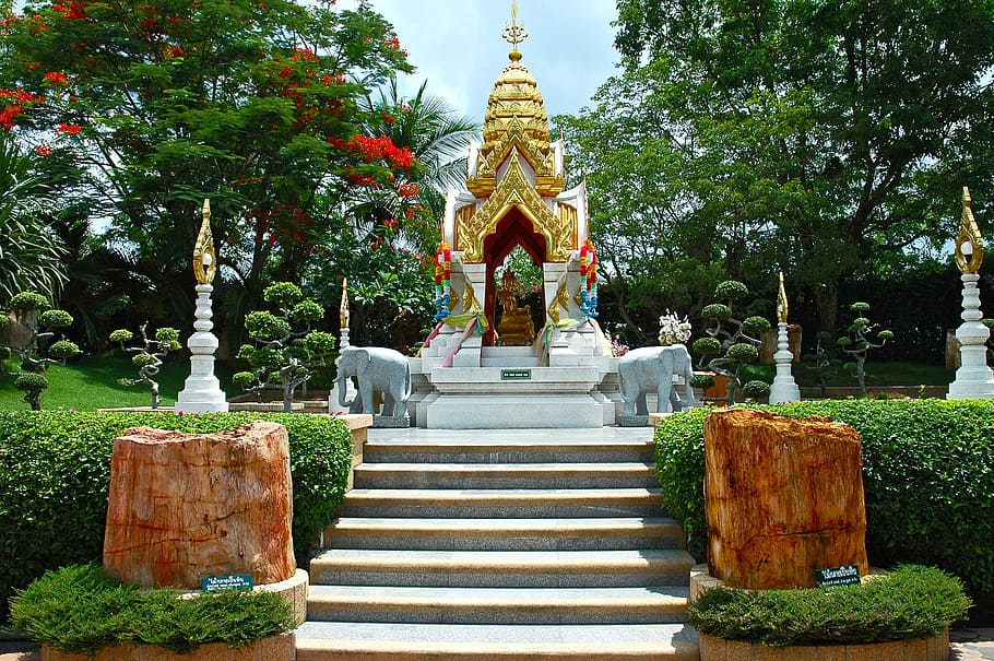 shrine, deity, pattaya, thailand, religion, architecture, plant, tree, belief, built structure