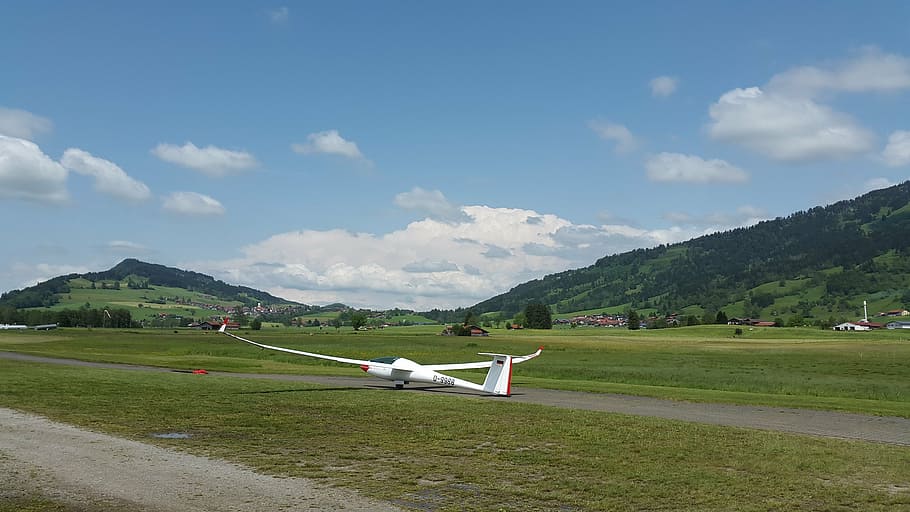 gliding, glider, glider pilot, aircraft, start, airport, winch towing, aviation, air sports, allgäu