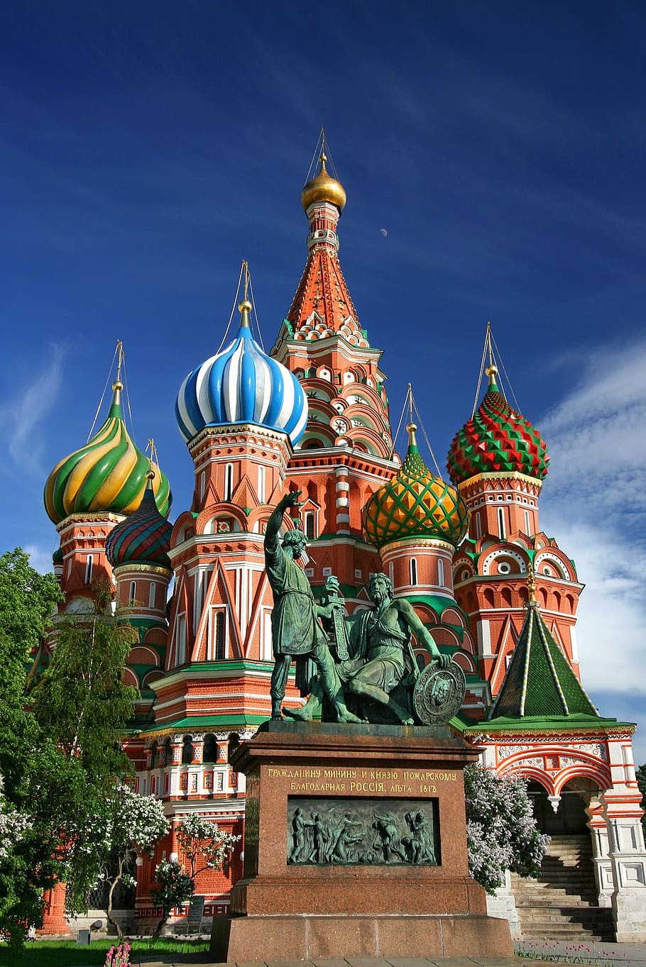 red, blue, white, yellow, castle, moscow, saint basil's cathedral, red square, russia, church