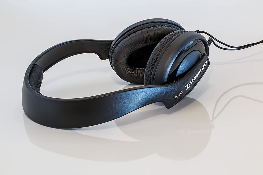 black sennheiser headphones, Headphones, Earphones, Music, Sound, listen, listening, stereo, headphone, ink