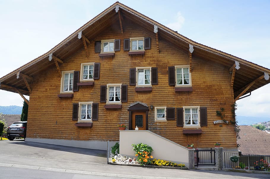 switzerland, houses, window, house, country, windows, chaotic, wood, building exterior, architecture