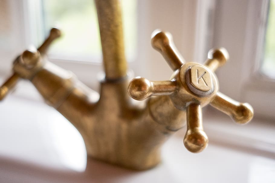 gold faucet, valve, ornament, bathroom, within, luxury, old, faucet, brass, wellness
