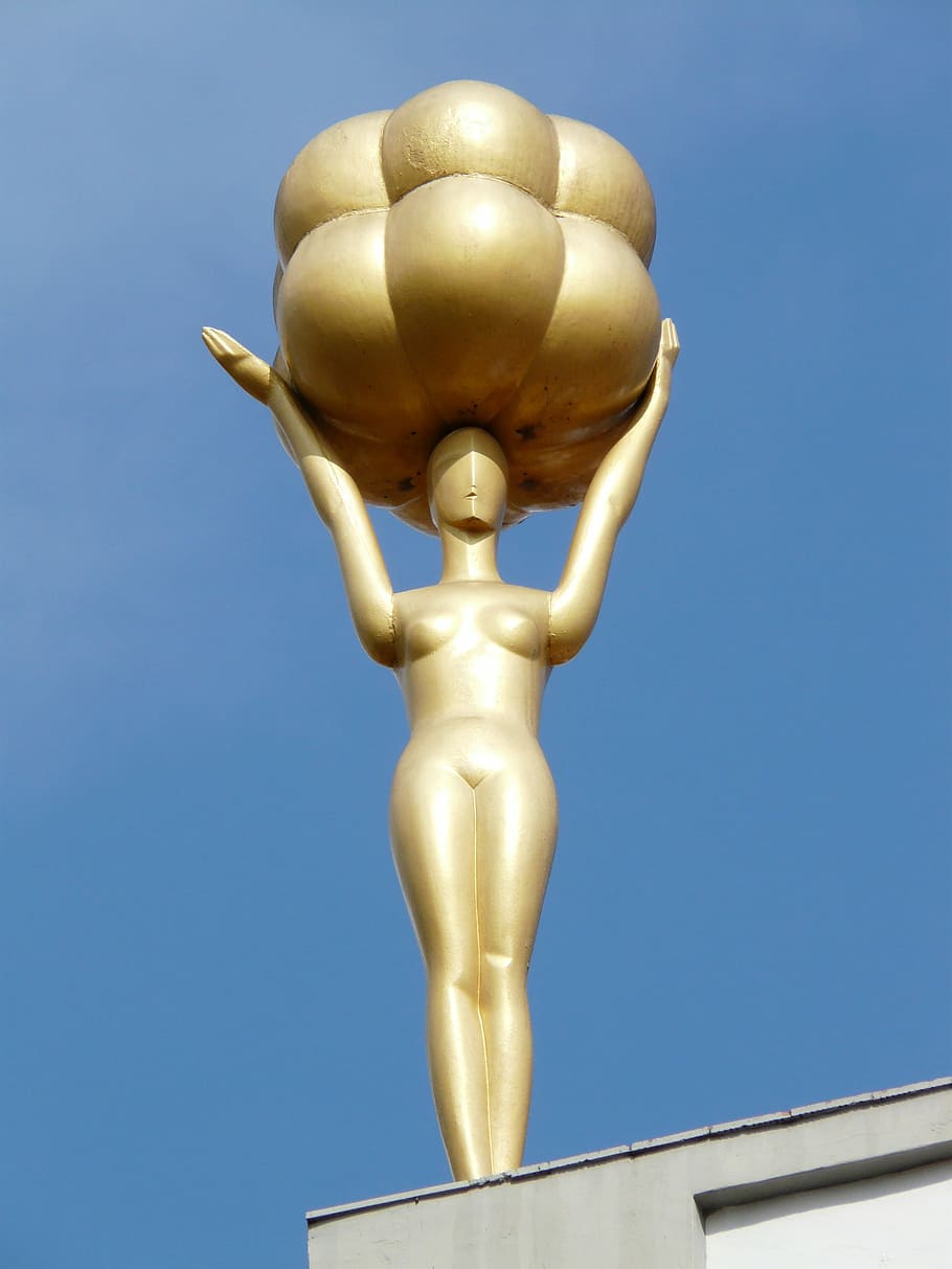 Dali, Figure, Golden, Museum, Figueras, spain, sky, blue, statue, award