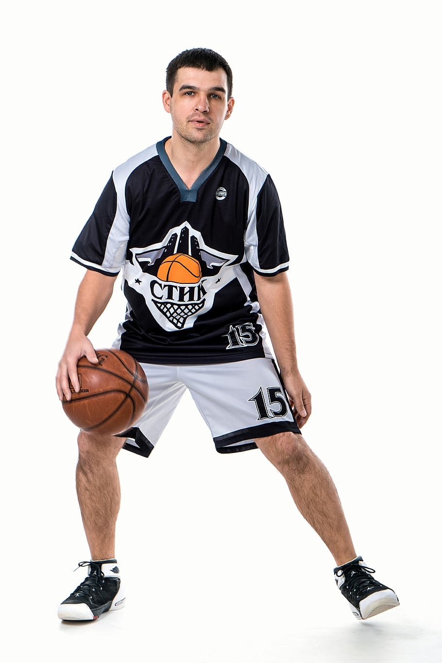 young, man, sports, a successful person, basketball, basketball player, photoshoot, white background, ball, background