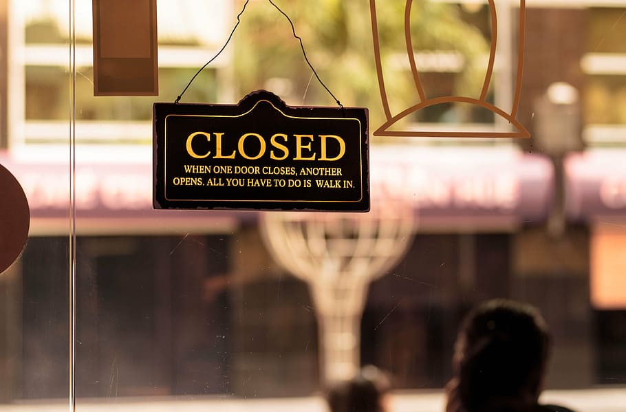 black closed sign, sign, close, symbol, signing, restaurant, coffee shop, banner, door, glass door