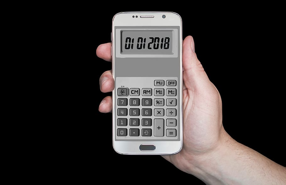 smartphone android putih, kalkulator, hari tahun baru, tanggal, malam tahun baru, tahun, tahun awal, tangan, simpan, presentasi