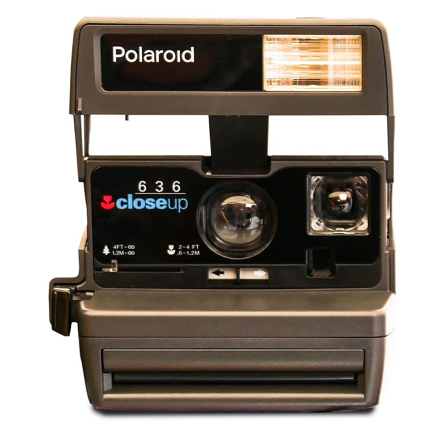 black, gray, polaroid 636 instant camera, white, background, photograph, polaroid, camera, images, isolated