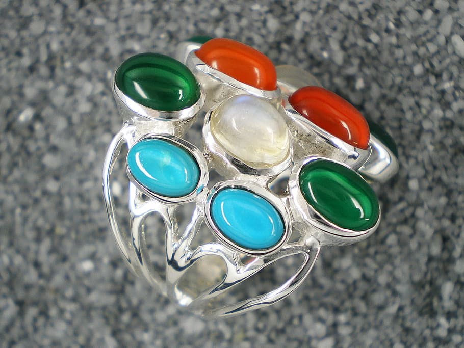 Silver, Jewelry, Jewellery, Ring, Gems, silver jewelry, shimmer, orange, green, turquoise