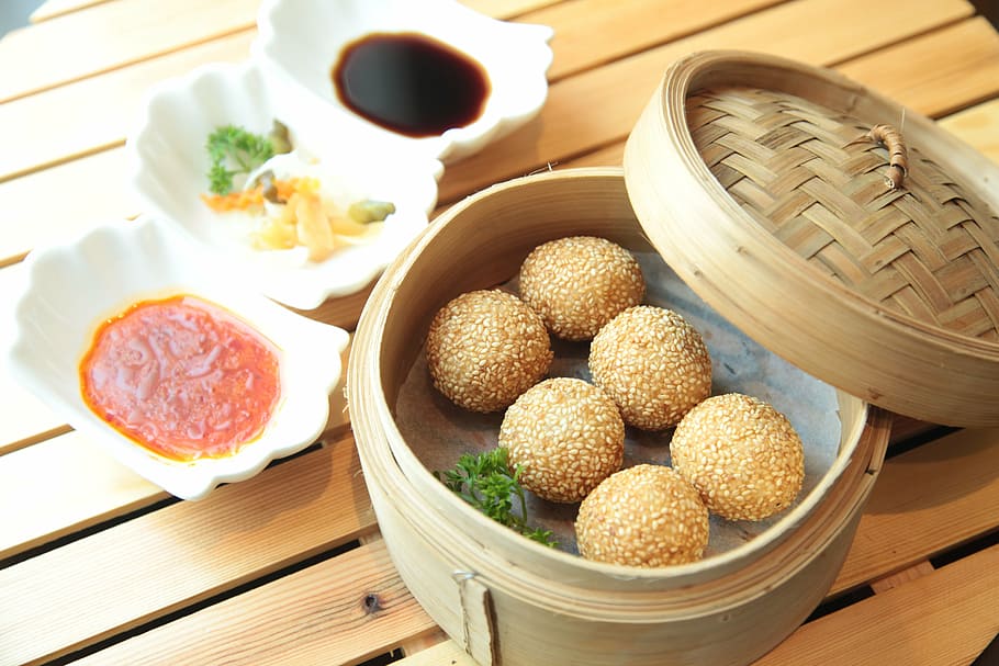 buchi on bowl, asian food, dimsum, cuisine, soy, cooking, steamed, traditional, china, dumpling