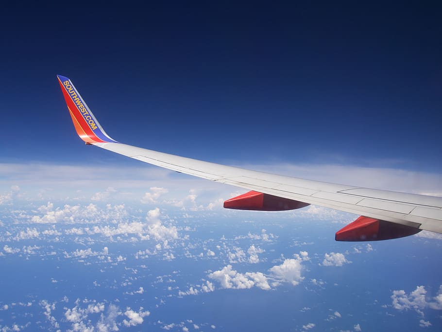 aérea, vista, branco, nuvens, avião, céu, viagens, voo, viagem, férias