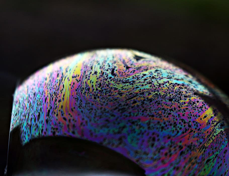 Burbuja de jabón, burbuja, iridiscente, colorido, bola, patrón, multicolor, arco iris, gota, espectro