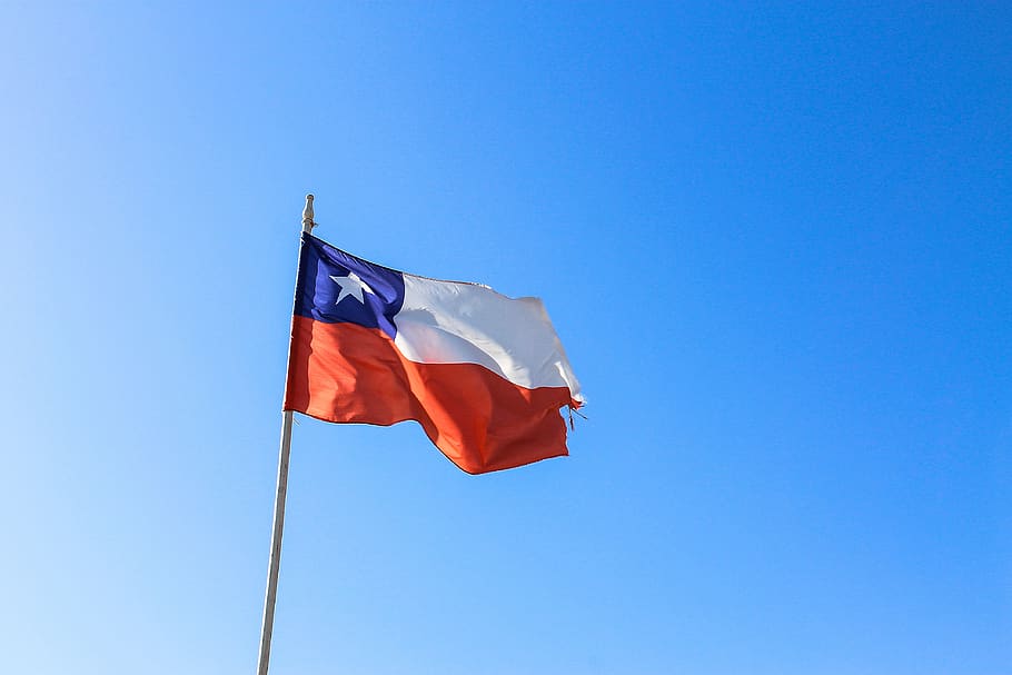 chilean flag, chile, sky, blue sky, flag, patriotism, low angle view, environment, wind, blue