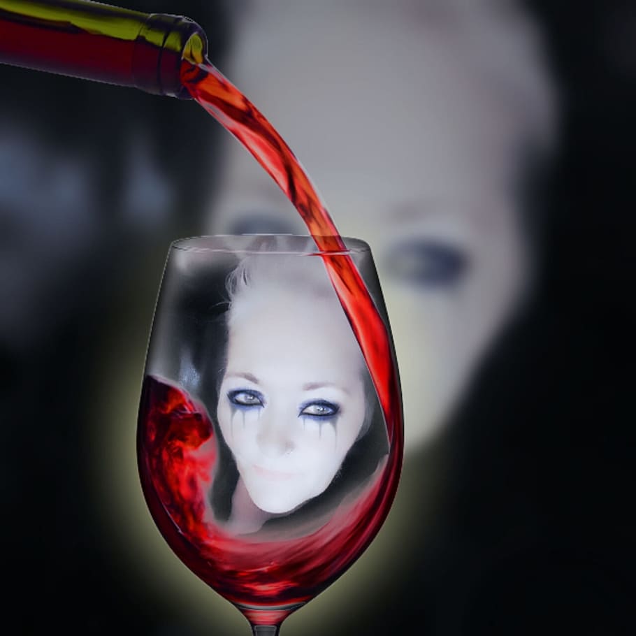 vino, alcohol, horror, negro, oscuro, vidrio, vampiro, retrato, primer plano, rojo