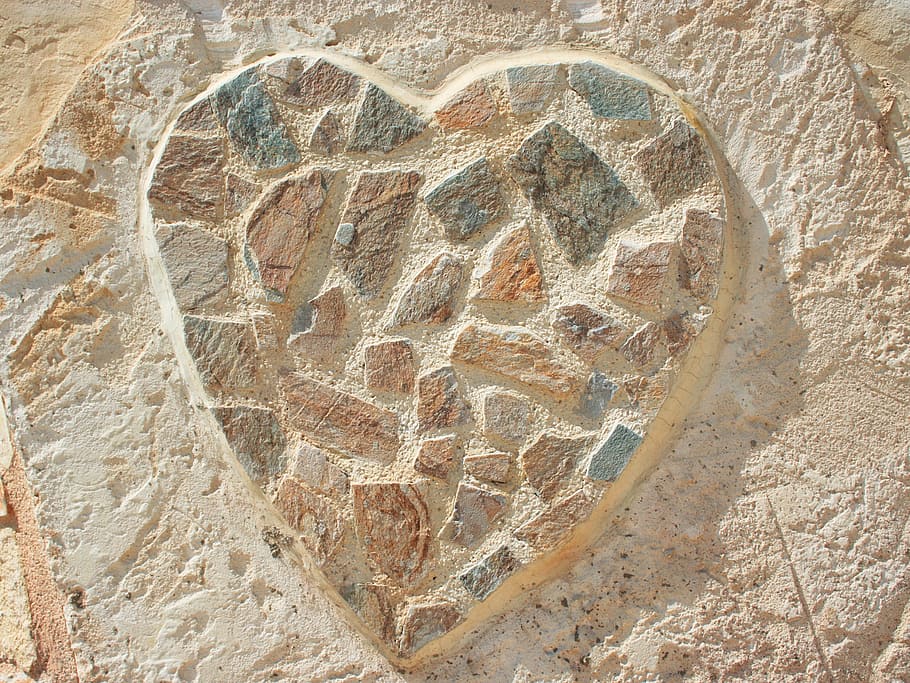 fotografia, marrom, coração de pedra, em relevo, pedra marrom, arte, decoração, coração, amor, mosaico