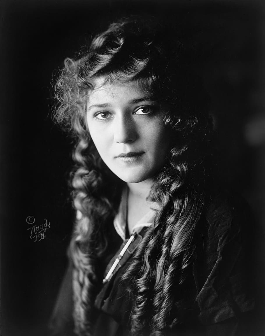 grayscale photography, woman, curly, hair, mary pickford, actress, motion pictures, films, 24th greatest, female stars of all time