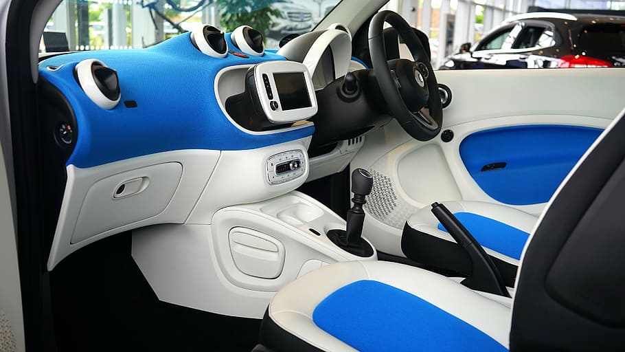 branco, azul, veículo, interior, carro, interior do carro, painel de instrumentos, design, painel do carro, navegação