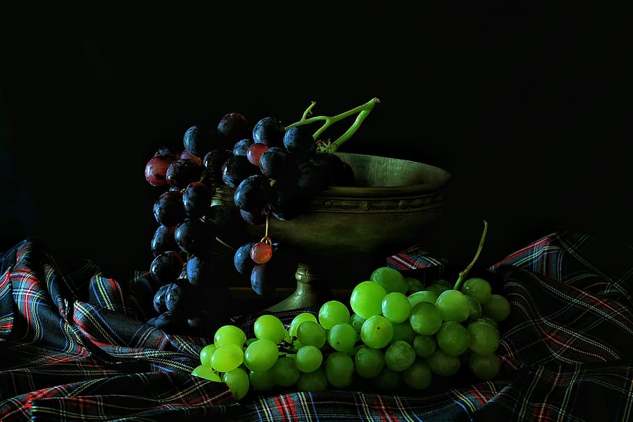 preto e, verde, uvas, cachos, preto, comida / bebida, comida, fruta, saudável, uva