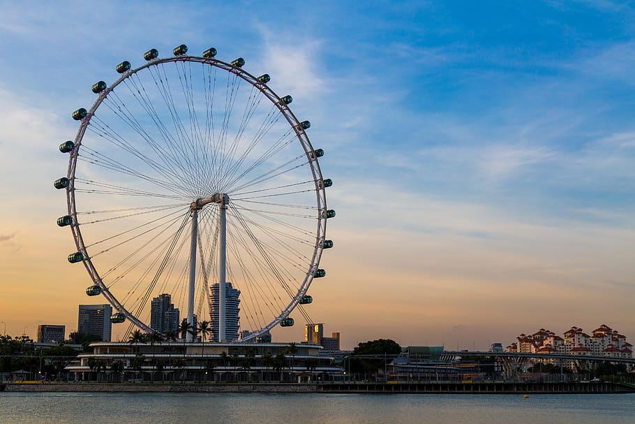 싱가포르, 관람차, 라운드 바퀴, 관광, 놀이 공원, 놀이 공원 타기, 건축물, 하늘, 도시, 건물 외관