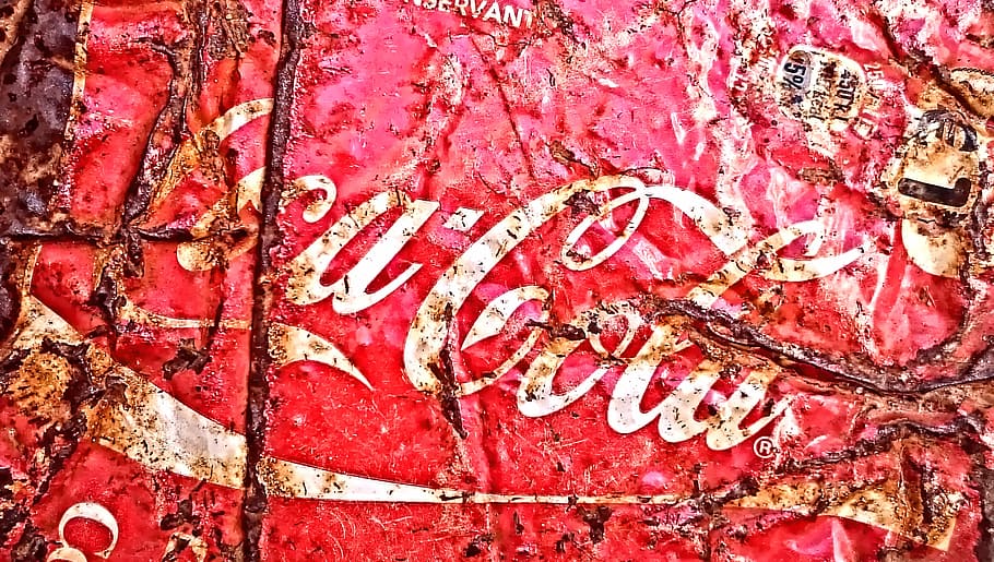 red coca-cola poster, coca cola, coca cola logo, written, tin, logo, vintage logo, text, can of coca cola, red