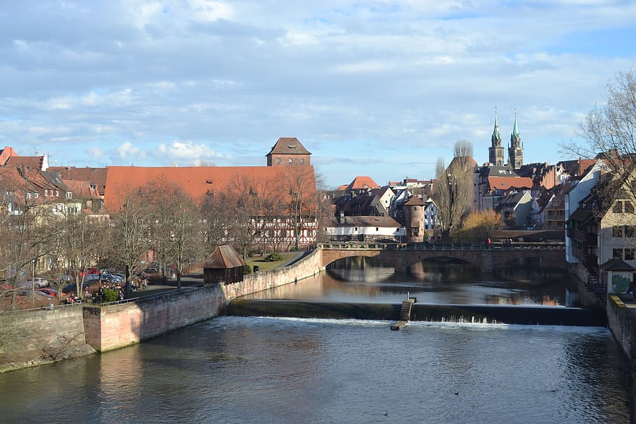 nuremberg, bavaria, swiss francs, germany, city, pegnitz, river, historic center, bridge, water