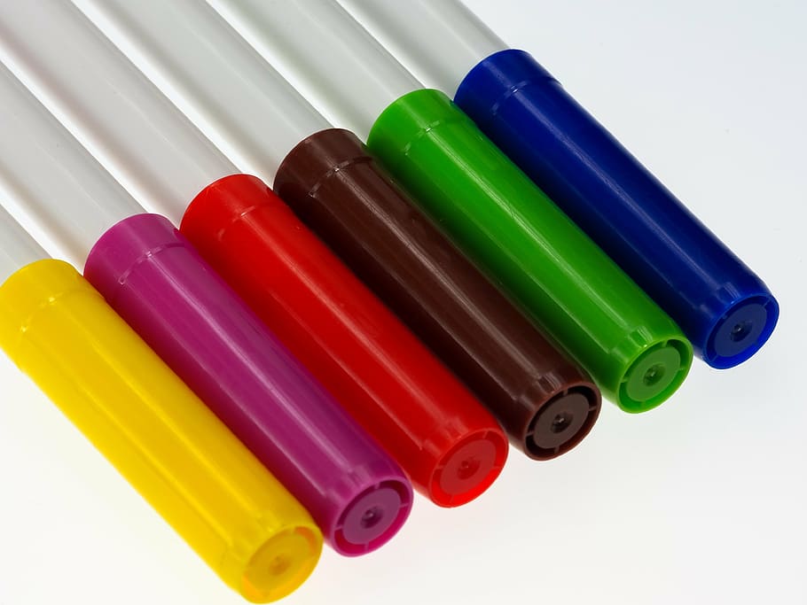 assorted-color markers, felt tip pens, felt, color, fiber pen, fiber painter, writing implement, marker, felter, colorful