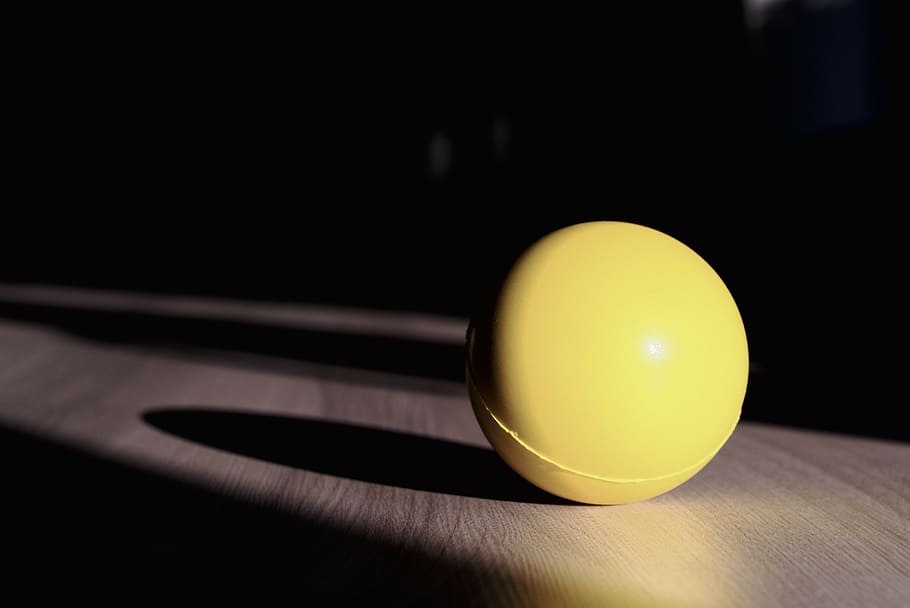 a bola, esfera, amarelo, sombra, tarde, relaxamento, escritório, estresse, borracha, bola