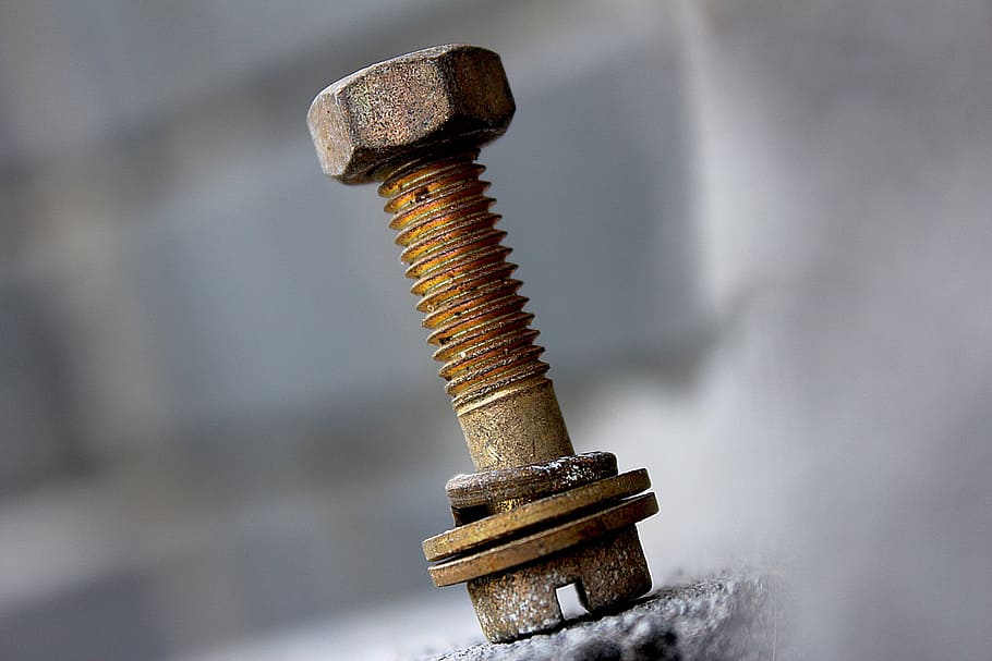 bolt, grey, concrete, macro, close, screw, nut, thread, fasteners, metal