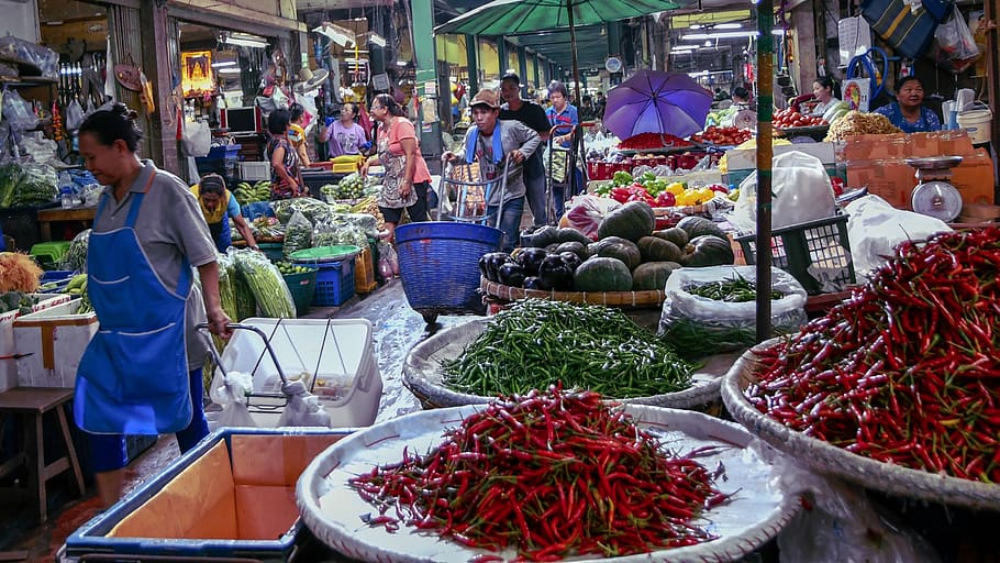 mercado, pessoas, comprar, parar, tradicional, compras, vender, bangkok, Comida, Comida e bebida