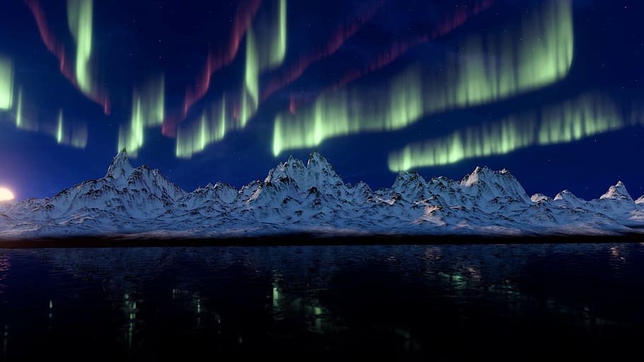 aurora borealis photo, daytime, northern lights, mountains, aurora australis, solar wind, aurora, light phenomenon, light, starry sky