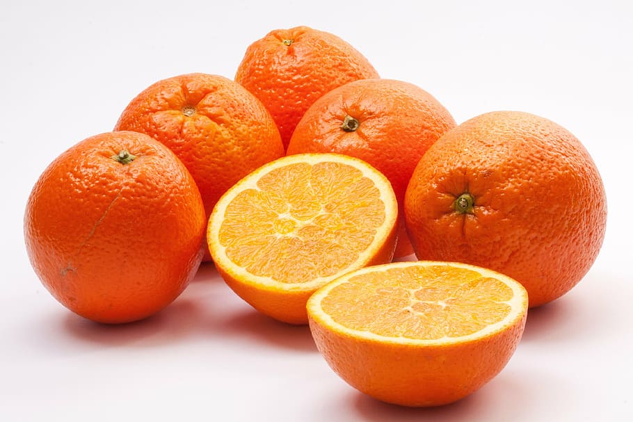 frutas redondas de naranja, naranjas, naranjas navel, naranja de bahia, citrus sinensis, frutas, naranja, vitaminas, jugosas, en rodajas