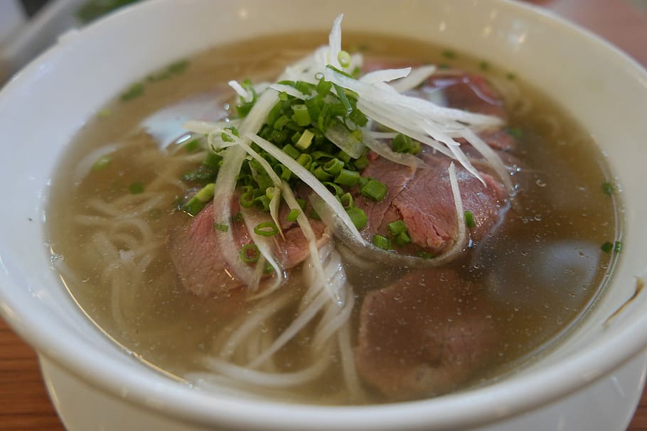 Vietnam, Rice Noodles, Meat, noodles, hot, broth, delicious, soup, bowl, food and drink