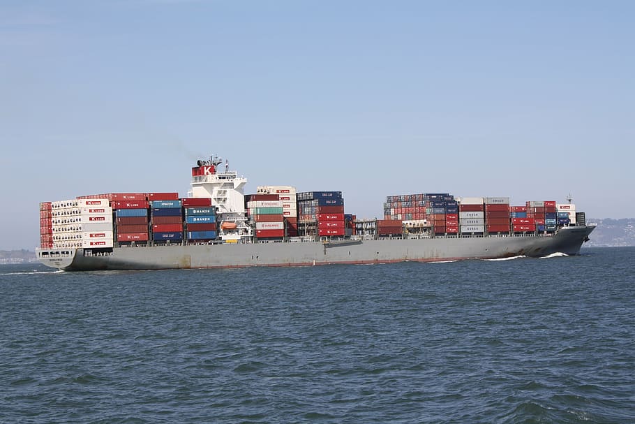 cargo ship, san francisco, bay, cargo, ship, transportation, container, shipping, nautical, commercial