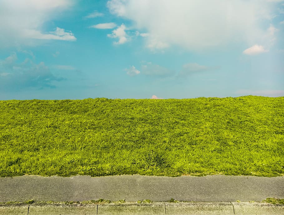 sky, texture, green, meadow, hill, road, clouds, asset, green color, plant