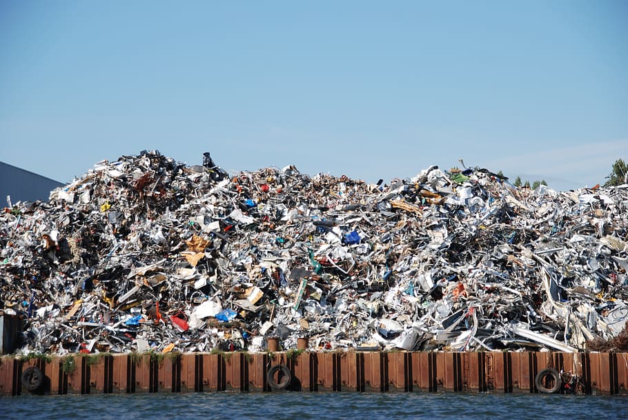 pile garbage, body, water, iron, old, metal, waste, reuse, demolition, recycling