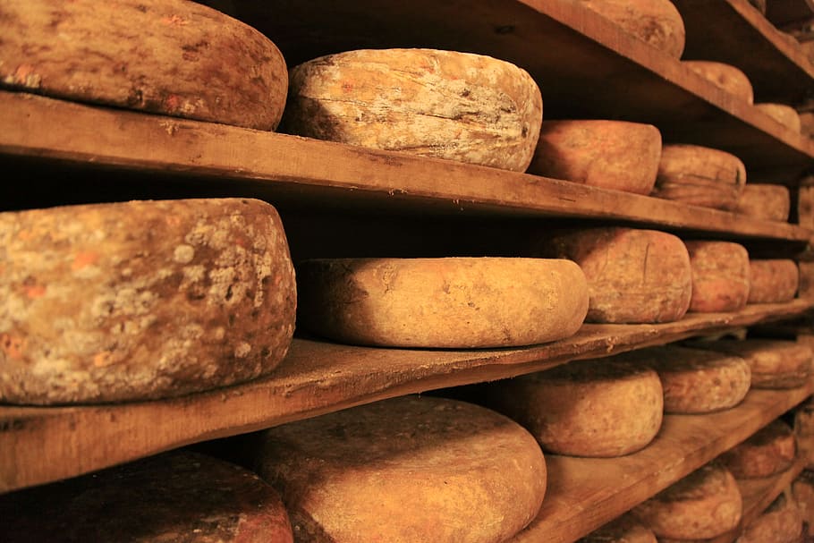 fotografía de primer plano, panes, queso, rueda de queso, queso truckle, alimentos, lácteos, ronda, leche, producto