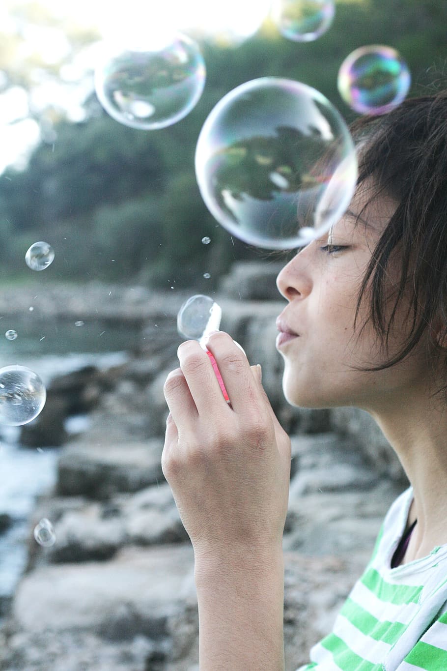 selective, focus photography, woman, surrounded, bubbles, selective focus, photography, model, beautiful, women's
