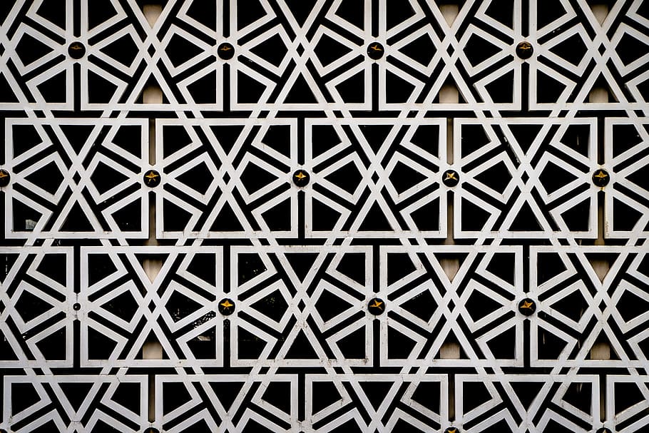 preto, branco, abstrato, pintura, arabesco, padrão, islâmico, geométrico, linha, mesquita