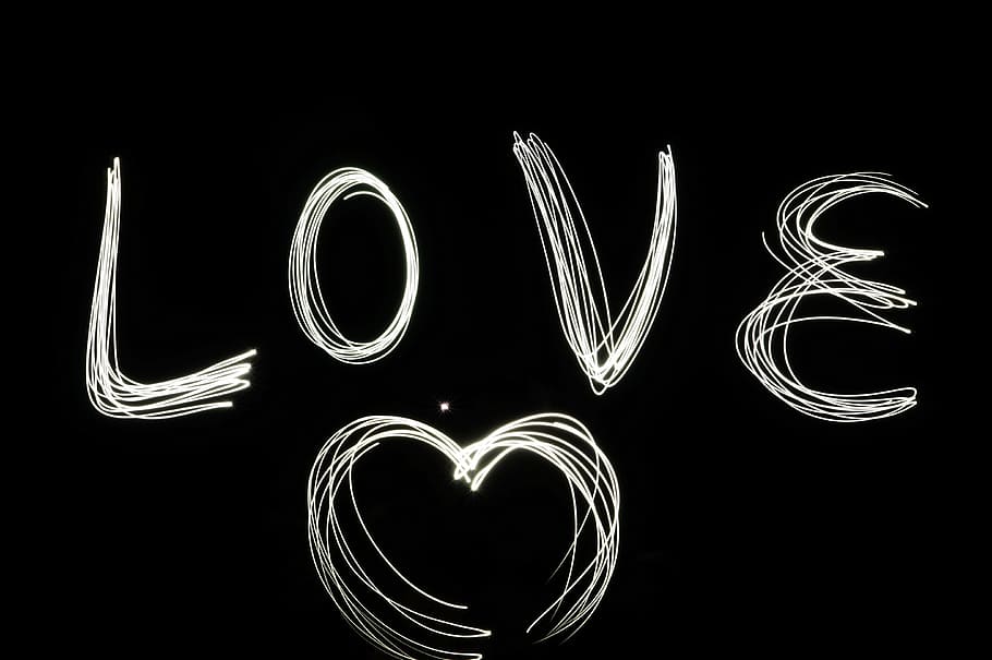 love text, love, hart, night view, night, illuminated, black background, long exposure, creativity, glowing
