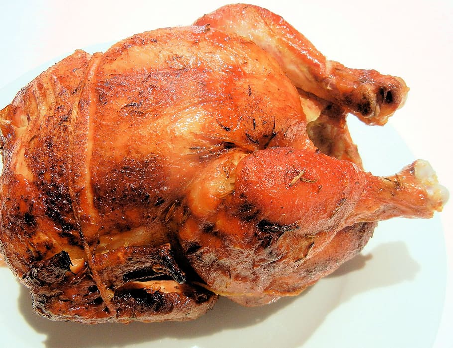 roasted chicken, rotisserie chicken, bbq, paprika, pepper, butter, spices, food, meat, food and drink