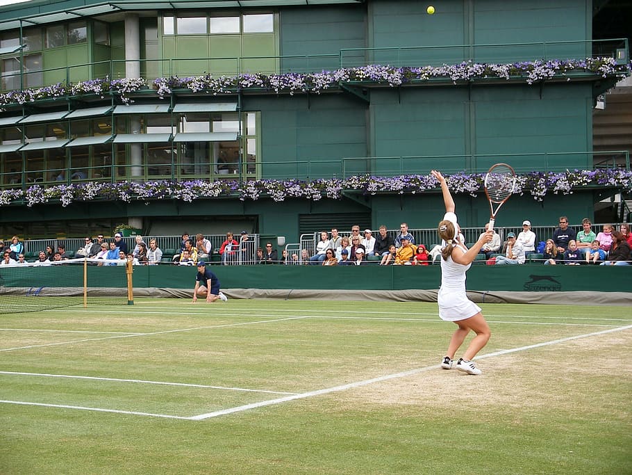 woman spiking tennis ball, tennis, professional, woman, simona halep, wimbledon, england, britain, serving, serve