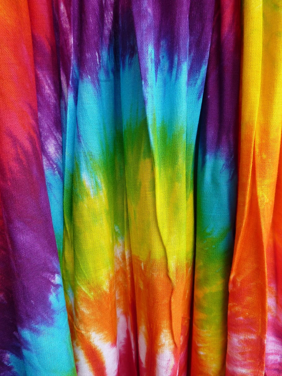 multicolored tie-dyed cloth, multicolored, tie-dyed, cloth, color, colorful, substances, friendly, rainbow, cheerful