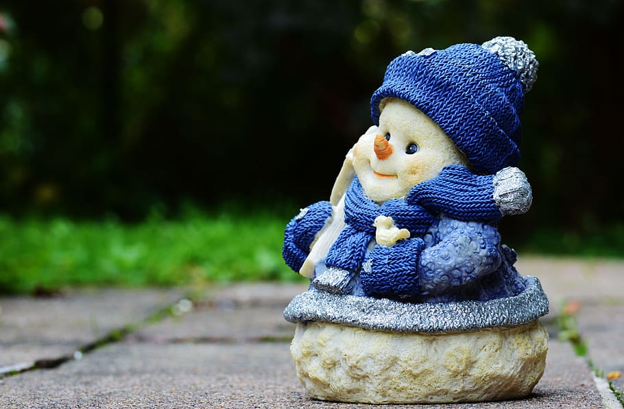 snowman, blue, coat figurine, in blue, blue coat, figurine, winter, snow man, figure, snow