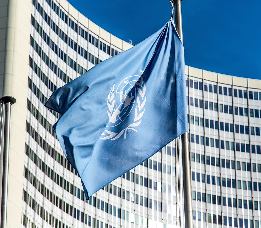 флаг ООН, ООН, флаг, интернациональность, внешняя торговля, саммит, глобальный, государство, мировая торговля, экстерьер здания