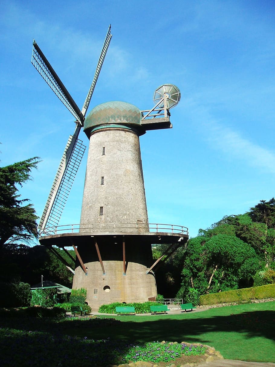 windmill, park, field, san francisco, golden gate, environmental conservation, renewable energy, fuel and power generation, wind turbine, alternative energy