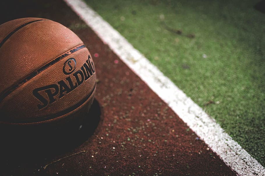 brown, spalding basketball, red, floor, basketball, ball, spalding, court, sports, exercise