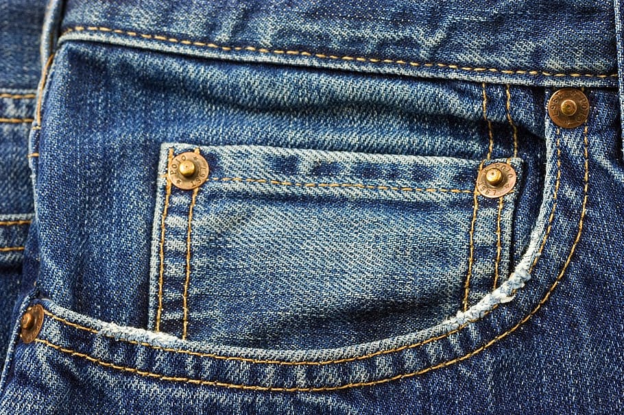 blue denim bottoms, jeans, pocket, fabric, clothes, fashion, blue, casual, denim, clothing